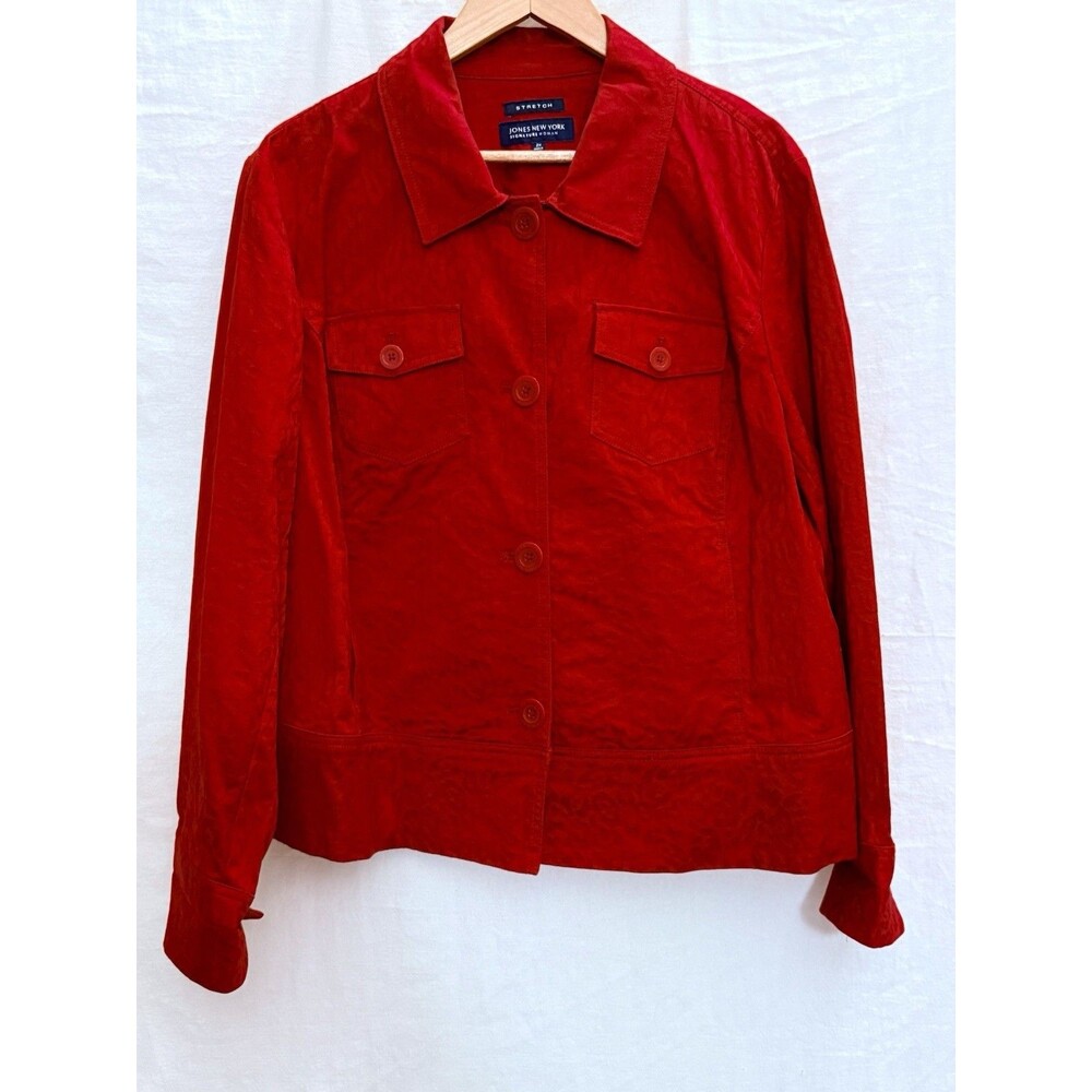 NWOT Cherry Red Jacquard Light Jacket Blazer 2X Jones NY Layers Office Siren